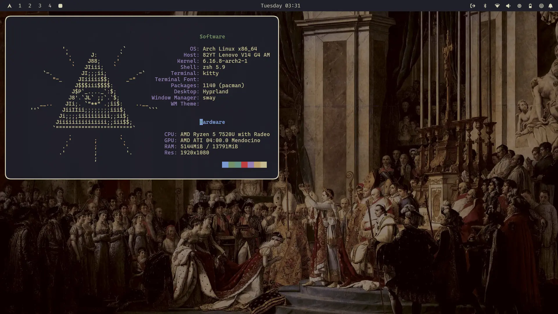 Desktop principal de Omarchy con Hyprland